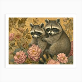 Floral Animal Illustration Raccoon 3 Art Print