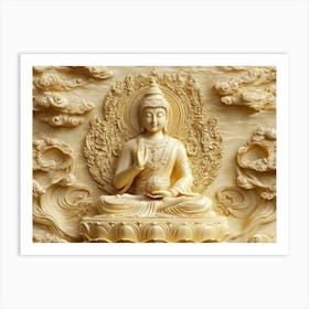 3d Hindu Ancient Religious Golden Buddha Art Print