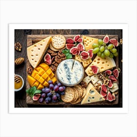 Artisan Cheese Board Featuring An Array Of Gourmet Selections Various Cheeses Meticulously Organize Art Print