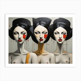 Three Women, Pop Surrealism, art, painting 1 Art Print