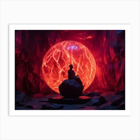 Dimly lit cavernous underground chamber with a colossal obsidian throne Art Print