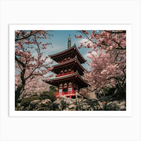 Pagoda and cherry blossoms 1 Art Print