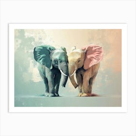 Elephants Animal Abstract Art In Pastel Colors 2 Art Print