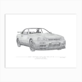 Nissan Skyliner R34 GT-R Pencil Illustration Poster