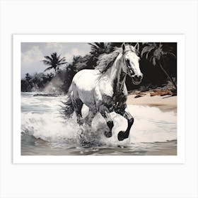 A Horse Oil Painting In Kaanapali Beach Hawaii, Usa, Landscape 2 Art Print