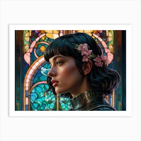 Portrait of a girl against the background of stained glass Art Print