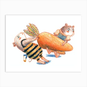 Hamster Siblings Carrot Fight Art Print