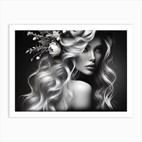 Portrait Of A Woman With Flowers Art Print