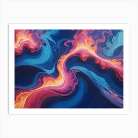 Abstract Image Of Swirling, Fluid Colors In Shades Of Blue, Pink, And Orange Art Print