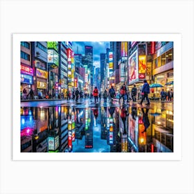 Urban Landscape Neon Reflections In A Rain Soak Art Print