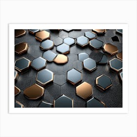 Abstract Black And Gold Hexagons Art Print