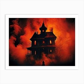 A Haunted House With Fiery And Skittish Autumn Colors Forms The Centerpiece Of A Mysterious Hallowee Art Print