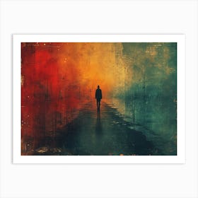 Temporal Resonances: A Conceptual Art Collection. Man On The Road Art Print