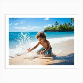 Little Boy Playing On The Beach Art Print