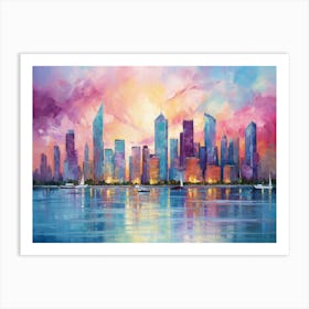 Cityscape At Sunset Art Print