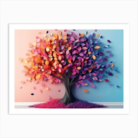 Colorful Tree with Multicolor Leaves Illustration Background 5 Art Print