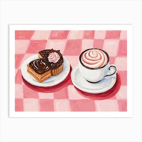 Coffee & Cake Pink Checkerboard Art Print