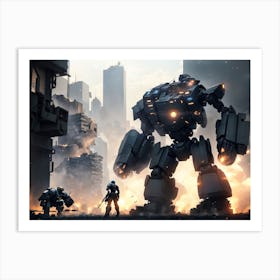 Giant Robot In A City Art Print