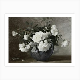 White Roses In A Vase 1 Art Print