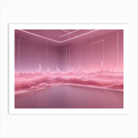 A Pink Room With Neon Lights Illuminating A Futuristic Landscape On The Wall Art Print