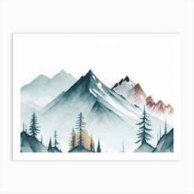 Mountain And Forest In Minimalist Watercolor Horizontal Composition 160 Art Print