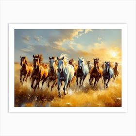 A Herd Of Wild Horses Galloping Art Print