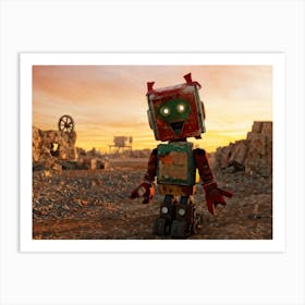 Rusty Toy Robot Standing Amidst A Desolate Wasteland Sole Survivor Amongst Crumbling Ruins Chippi Art Print