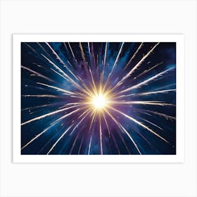 Photograph Of A Firework Exploding In The Night Sky, With Bright Yellow Sparks And Trails Of White Smoke Art Print