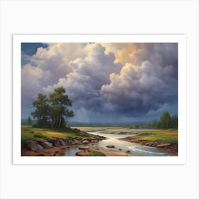 Cloudy Sky Over A River Poster