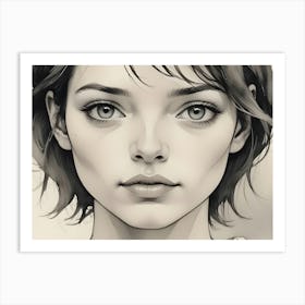 A Close Up Portrait Of A Young Woman With Short, Dark Hair Art Print