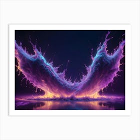 A Dramatic Abstract Image Of A Purple And Blue Liquid Splash, With A Bright Orange Glow At The Base, Creating A Dynamic And Vibrant Composition Art Print