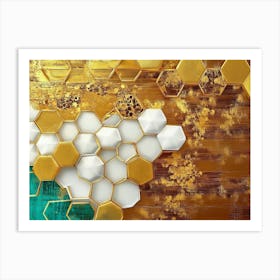 A Golden Grain Field Artwork In Oil On Canvas Style, Featuring Golden Hexagons Painting Art Print