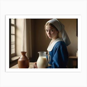 Girl With A Jug Of Milk In Vermeer Style Art Print