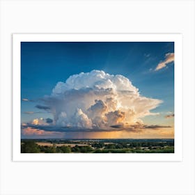 Cumulus Clouds Looming High Over A Serene Landscape Bathed In Sunset Light A Cluster Of White Clou (1) Art Print