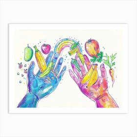 Two Hands Holding Fruits And Vegetables Art Print