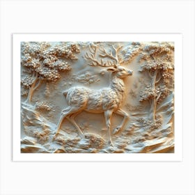 Beautifully Designed 3d Relief Art Of A Graceful Deer 1 Art Print