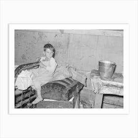 Son Of White Migrants Sitting On Trunk In Tent Home, Weslaco, Texas, See Caption 32108 D By Russell Lee Art Print