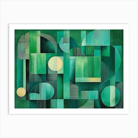 A Green Adorned With An Array Of Geometric Shapes In Emerald, Jade, And Mint Colors 1 Art Print