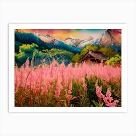 Pink Flowers In The Mountains 3 Art Print