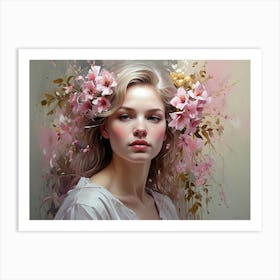 Portrait Of A Woman With Flowers Art Print