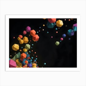 Abstract Colorful Polygonal Shapes Falling On Black Background Art Print