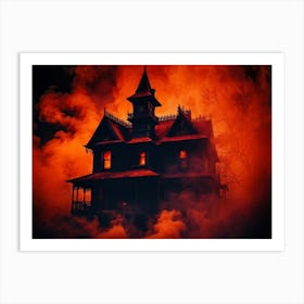 A Haunted House With Fiery And Skittish Autumn Colors Forms The Centerpiece Of A Mysterious Hallowee (1) Art Print