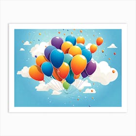 Balloons In The Sky, Colorful Balloons, balloons, simple art, balloons festival, vector art, digital art Art Print