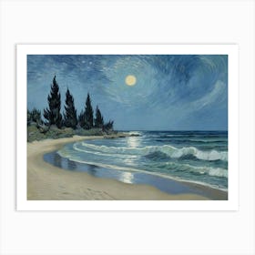 Moonlight At The Beach 1 Art Print