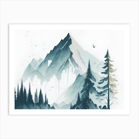 Mountain And Forest In Minimalist Watercolor Horizontal Composition 325 Art Print