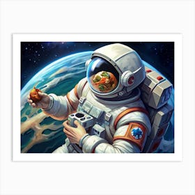 Astronaut Holding An Orange In Space Art Print