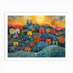 Village At Sunset Art Print