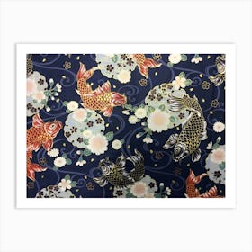 Japanese Wave Koi Illustration Pattern Art Print