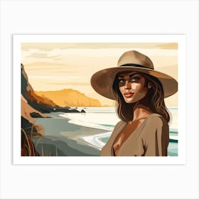 Illustration of an African American woman at the beach 56 Art Print