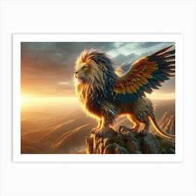 Majestic Lion Bird Sunset Fantasy Art Print